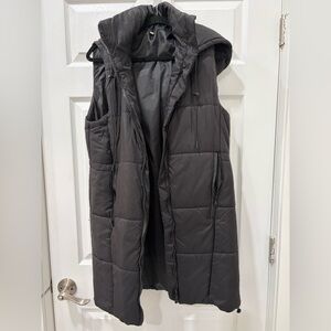 Long Black Hooded Puffer Vest